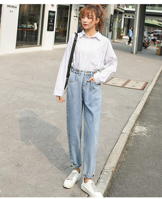 

Winter jeans Korean version of gray baggy look thin&pile thickening nine - point straight pants