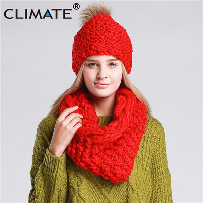 

CLIMATE Women Winter Hat&Scarf Set Warm Lady Collar Pom Beanie Sets Fashion Warm Knit Hat Scarf Set Women Comfortable Scarf