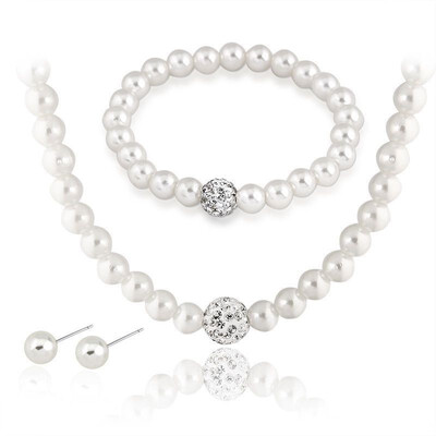 

Pearl Jewelry Sets Luxury Rhinestone Ball Pearls Necklace Earrings Bracelet Sets