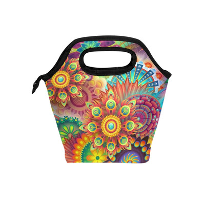 

Insulated Lunch Tote Bag Colorful Pattern Travel Picnic Lunch Handbags Portable Zipper Lunch Bag Box