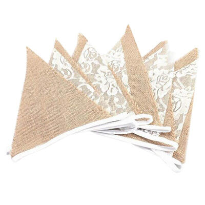 

UpperX Linen Burlap Fabric Bunting Banner Lace Flowers Flag Pennant Banner Wedding Party Cafe Decor