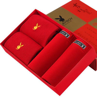 

Playboy PLAYBOY 5017-95 Benming male red underwear 2 red socks 2 double suit gift box L