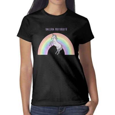 

Geometric Rainbow Unicorn Womens Black t Shirts Personalised Pretty Women Cotton Tshirts