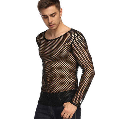 

Mens Casual Long Sleeve Hollow T-Shirt Slim Fit Net Tee Shirt Tops Blouse
