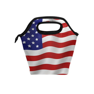 

Insulated Lunch Tote Bag Ripple Flag Travel Picnic Lunch Handbags Portable Zipper Lunch Bag Box