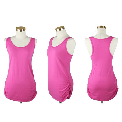 

Womens Sleeveless Tops Basic Cami Tank Top Racer Back Long T-Shirts Side Shirring