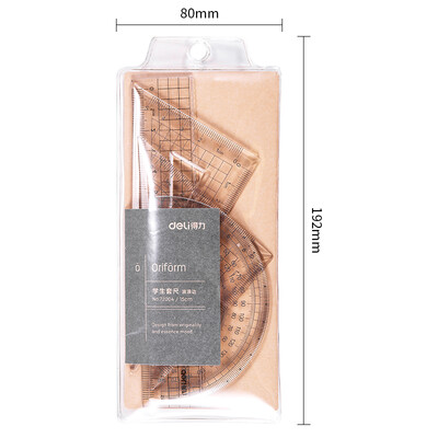 

Deli deli 15cm kraft paper series students wave side ruler triangle ruler protractor drawing combination set ruler 4 piece set 72004