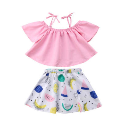 

Baby Kid Girl Summer Off Shoulder T-shirt TopDress Tutu Skirts Clothes Outfits