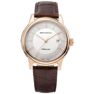 

Seagull (SeaGull) watch simple business series fashion single calendar automatic mechanical couple table male watch white plate brown belt D519.405