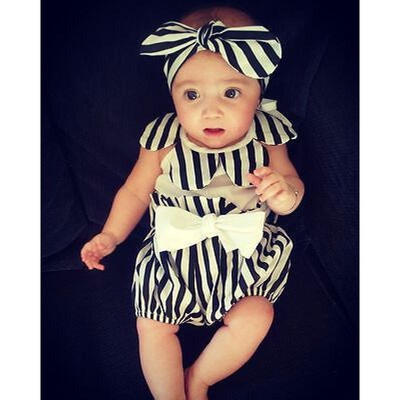 

3pcs Newborn Kids Baby Girl Clothes TopsStriped ShortsHead Band Outfits Set