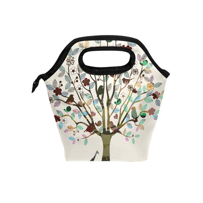 

Lunch Tote Bag Bird Tree Travel Picnic Insulated Lunch Handbags Portable Zipper Lunch Bag Box