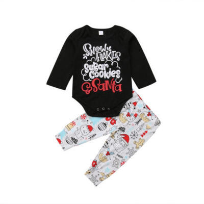 

US Newborn Baby Boy Girl Christmas Cartoon Tops Romper Long Pants Outfit Clothes