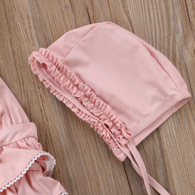 Baby Girls Ruffle Swimsuit Bathing Costume Party Swimwear TopsBottomsHat 3PCS