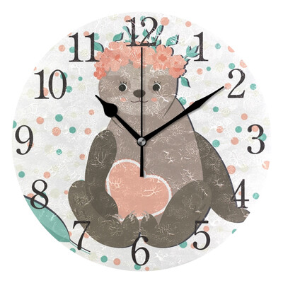

Wall Clock Cute Girl Sloth Round Wall Clock Arabic Numerals Design