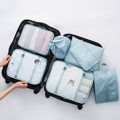 

Jingtang travel clothing storage bag set underwear shoes&socks luggage sorting bag finishing package seven sets of sky blue