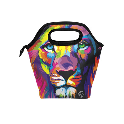 

Insulated Lunch Tote Bag Artistic Lion Travel Picnic Lunch Handbags Portable Zipper Lunch Bag Box