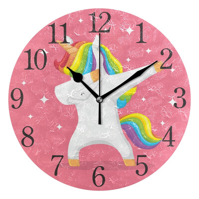 

Wall Clock Unicorn Doing Dabbing Round Wall Clock Arabic Numerals Design