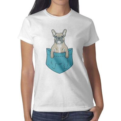 

Melinda Bulldog Pocket Women White Tshirt Cotton Lovely T-Shirts