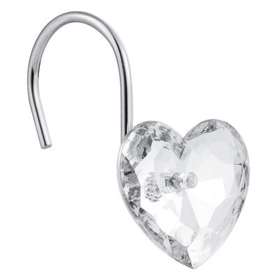 

UpperX Decorative Crystal Heart Shape Shower hooks Rust Resistant Hooks Glide Shower Ring Hangs For Shower Curtain 12-Pack
