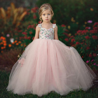 

Floral Baby Kid Girl Princess Dress Pageant Wedding Party Lace Tutu Long Dresses