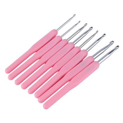 

8 Size Soft Plastic Handle Aluminum Crochet Hook Knit Needle Set 2.5-6mm