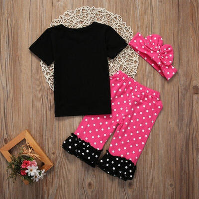 

3PCS Toddler Kids Baby Girl T-shirt Tops Pants Headband Clothes Outfits
