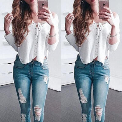 

New Womens Ladies Summer Long Sleeve Shirt Loose Casual Blouse Tops T-Shirt