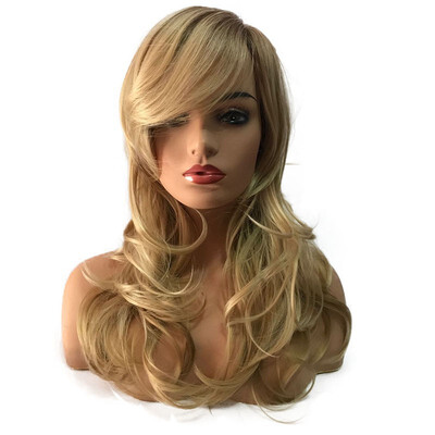 

StrongBeauty Womens Wigs Synthetic Long Wavy Layered Style Hair Strawberry Blonde with Dark roots Full Wigs