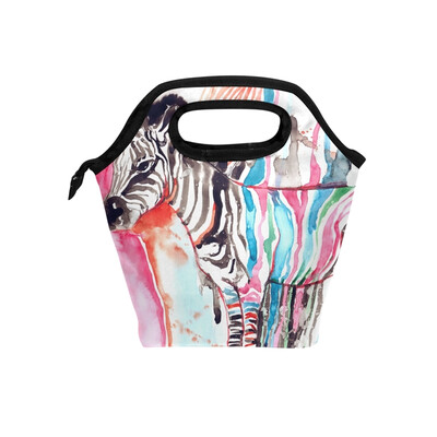 

Colorful Zebra Lunch Bag Tote Travel Picnic Insulated Handbags Portable Zipper Lunch Bag Box