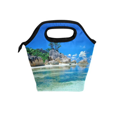 

Lunch Bag Blue Sky Tote Travel Picnic Insulated Handbags Portable Zipper Lunch Bag Box
