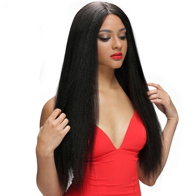 

Coarse Yaki Human Hair Virgin Lace Front Wig 130 Density Black Color Full Lace Wig Glueless Yaki Straight Hair