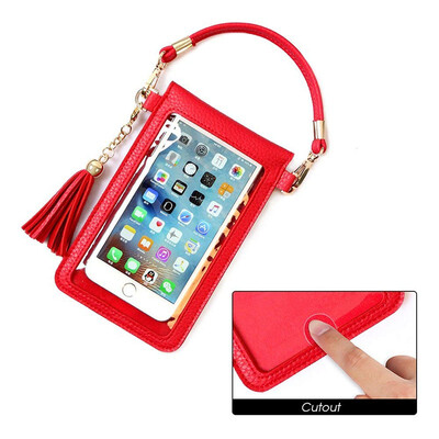 

PU Leather Cross body Bag Mini Phone Pouch with Shoulder Strap for 55 in iPhone Samsung cellphone