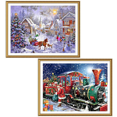 

UpperX 2 Pack 5D DIY Diamond Painting by Number Kitsfor Christmas hut16X12inch
