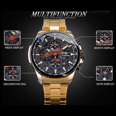 

FORSINING Men Three Dials Stainless Steel Band Calendar Analog Watch Waterproof Automatic Mechanical Wrist Watch