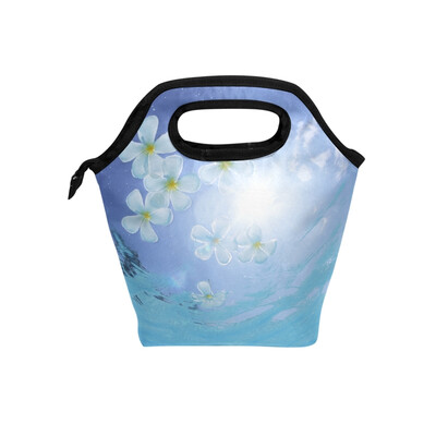 

Lunch Bag White Flower Tote Travel Picnic Insulated Handbags Portable Zipper Lunch Bag Box