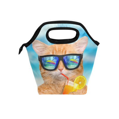 

Insulated Lunch Tote Bag Beach Cat Travel Picnic Lunch Handbags Portable Zipper Lunch Bag Box
