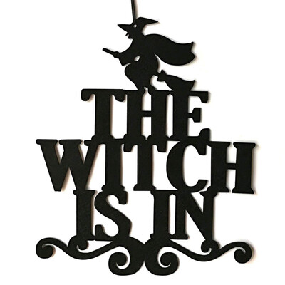 

UpperX The Witch Is In Halloween Non-woven Hanging Witch Wall Door Decoration Halloween Party Supplies Black