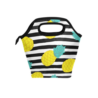 

Lunch Bag Tote Bag White Black Stripe Yellow Pineapple Travel Picnic Organizer Lunch Holder Handbags Lunch Bag Box