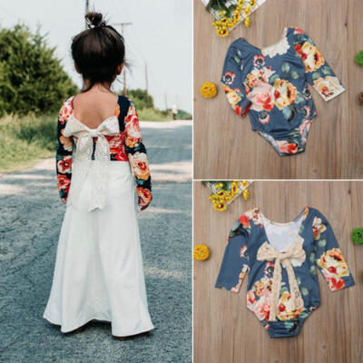 

Toddler Kids Baby Girl Flower Print Romper Bodysuit Jumpsuit Lace Bow Clothes