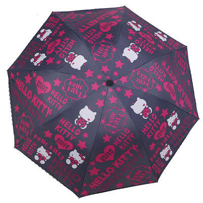 

Hello Kitty HELLO KITTY girl umbrella three fold umbrella folding sunny umbrella hit cloth + black plastic insulated UV umbrella KT-3507 black 21 inch