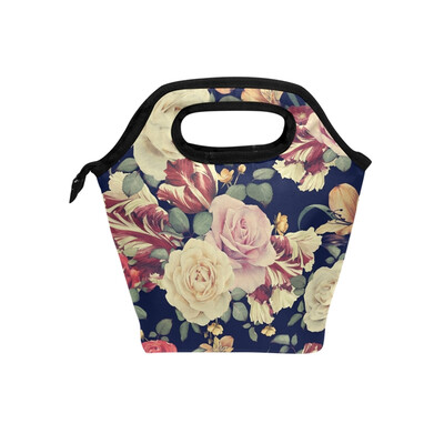 

Insulated Lunch Tote Bag Colorful Rose Travel Picnic Lunch Handbags Portable Zipper Lunch Bag Box