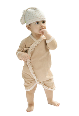 

Organic cotton baby coveralls baby Siamese cotton lace three-piece even foot brown color