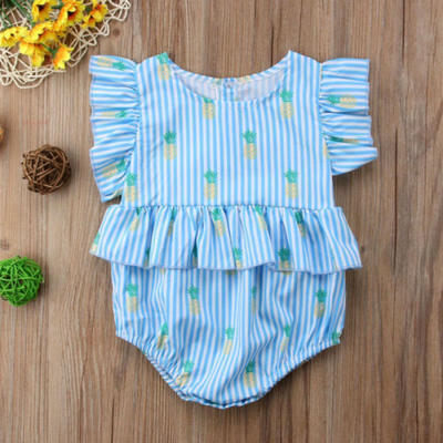 

UK Baby Girl Infant Stripe Ruffel Sleeve Romper Bodysuit Playsuit Sunsuit Outfit