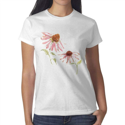

Melinda Women Pink car Flower Cotton T-Shirt Short-Sleeve Lightweight tee