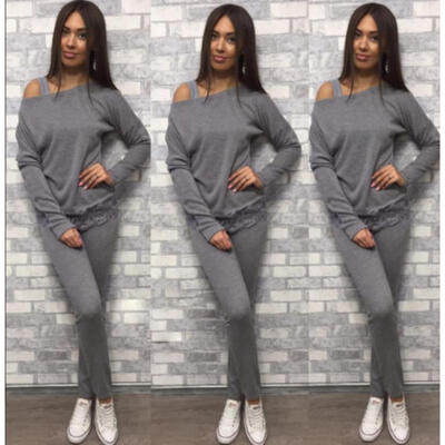 

Fashion Women Off Shoulder Long Sleeve Shirt Clothes T-Shirt Casual Blouse Tops