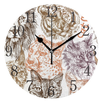 

Wall Clock Arabic Numerals Design Cat And Tigers Round
