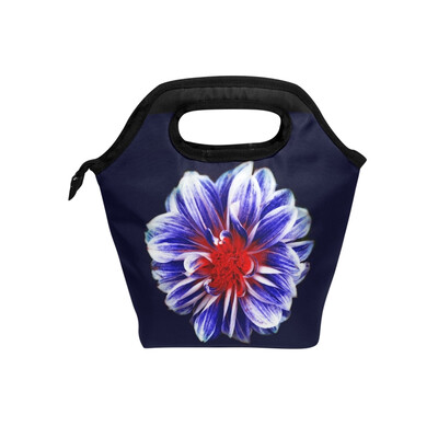 

Lunch Bag Blue Flower Tote Travel Picnic Insulated Handbags Portable Zipper Lunch Bag Box