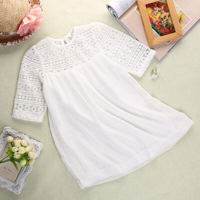 

Baby Girls White Lace Crochet Floral Party Dress Gown Formal Dresses UK Stock