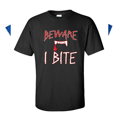 

Beware I Bite Halloween Costume Funny Adult Novelty Adult Halloween T-Shirt