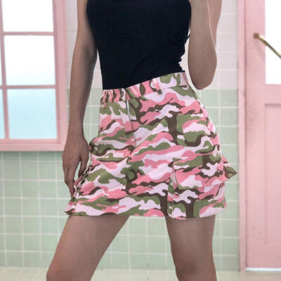 

Womens Camouflage High Waist Pocket Slim Skirt Short Mini Skirts Camo Skirt